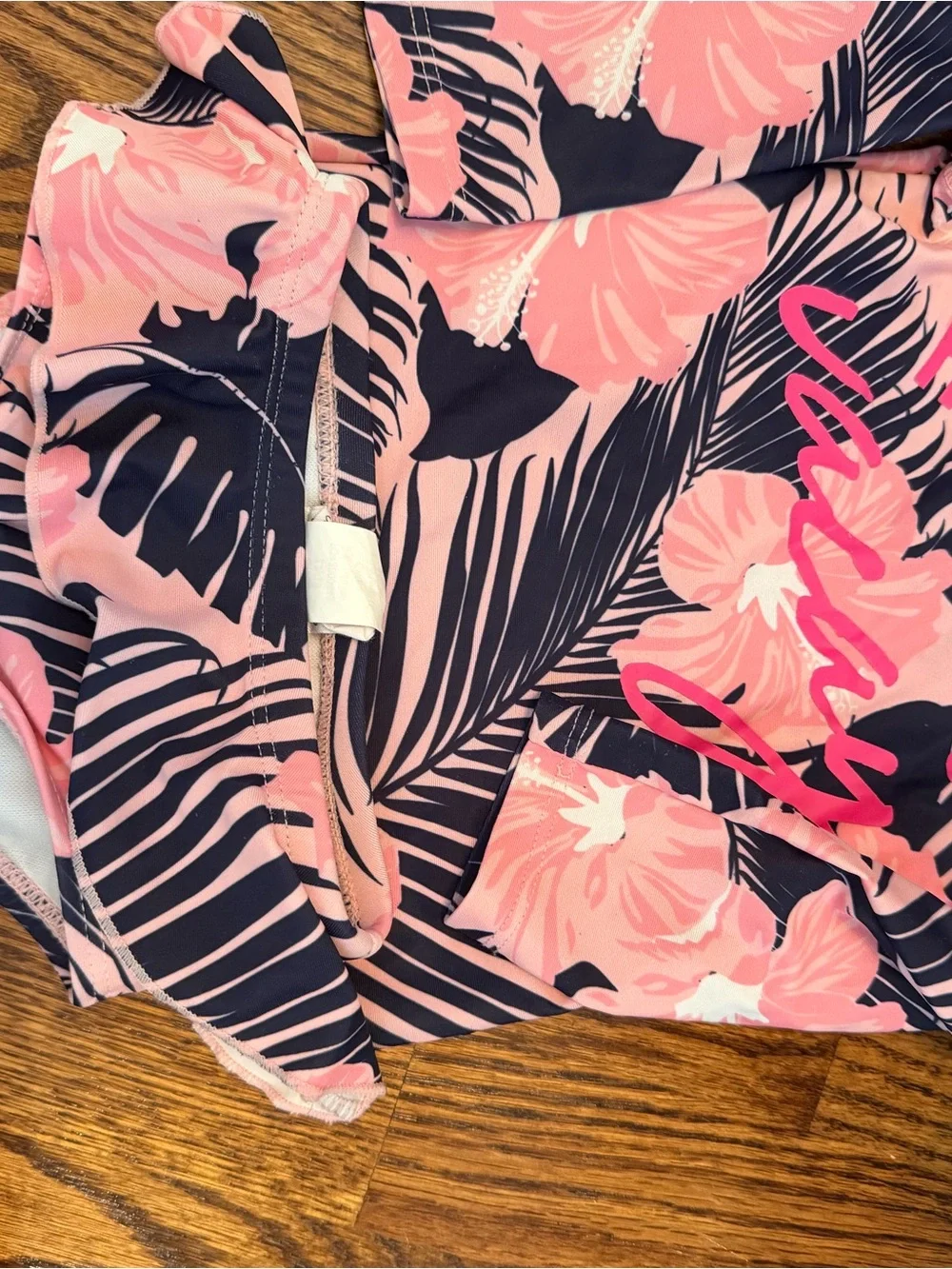 6-12 months - Shade Critters Pink & Navy Floral Long-Sleeve Two Piece Swimsuit